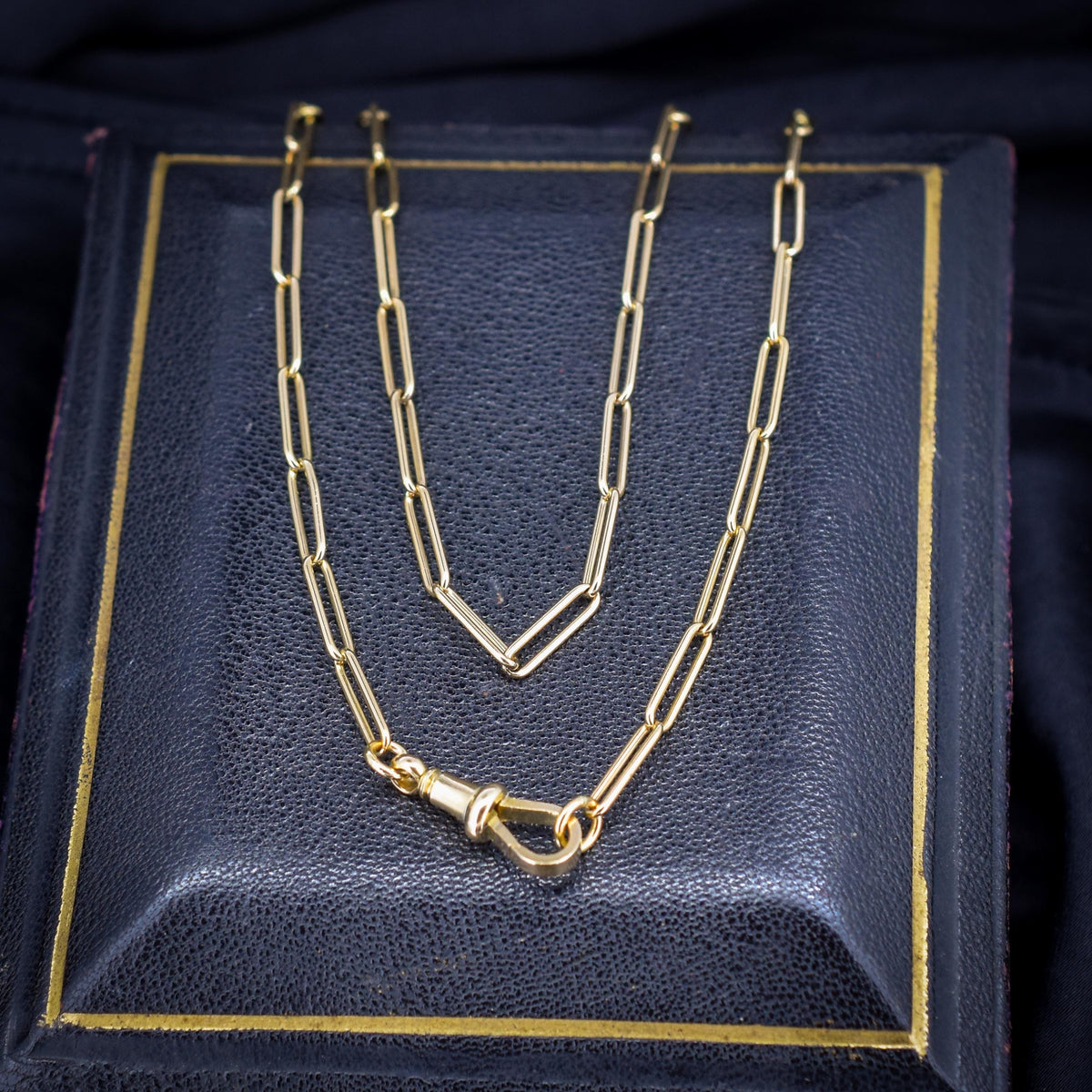 Antique 9ct Yellow Gold Paperlink Chain with Dog Clip | 17" Length