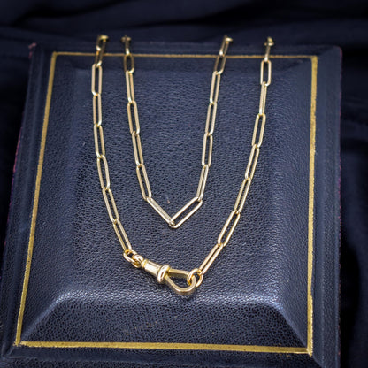 Antique 9ct Yellow Gold Paperlink Chain with Dog Clip | 17" Length