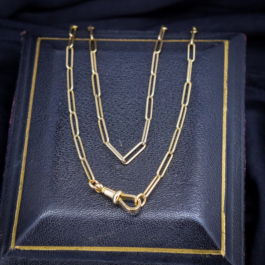 Antique 9ct Yellow Gold Paperlink Chain with Dog Clip | 17" Length