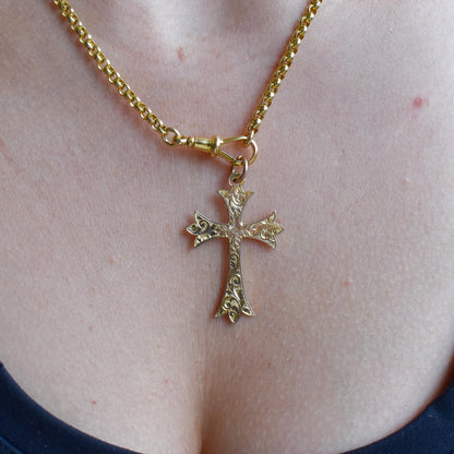 Antique Edwardian 9ct Gold Engraved Cross Pendant | Chester 1904