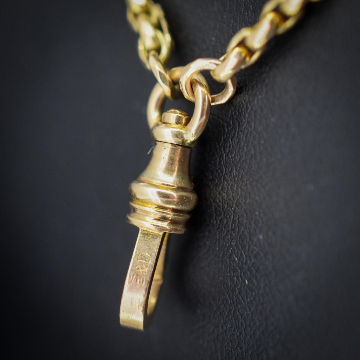 Antique 10ct Gold Faceted Oval Link Long Guard Chain Necklace | 59" Length with Dog Clip