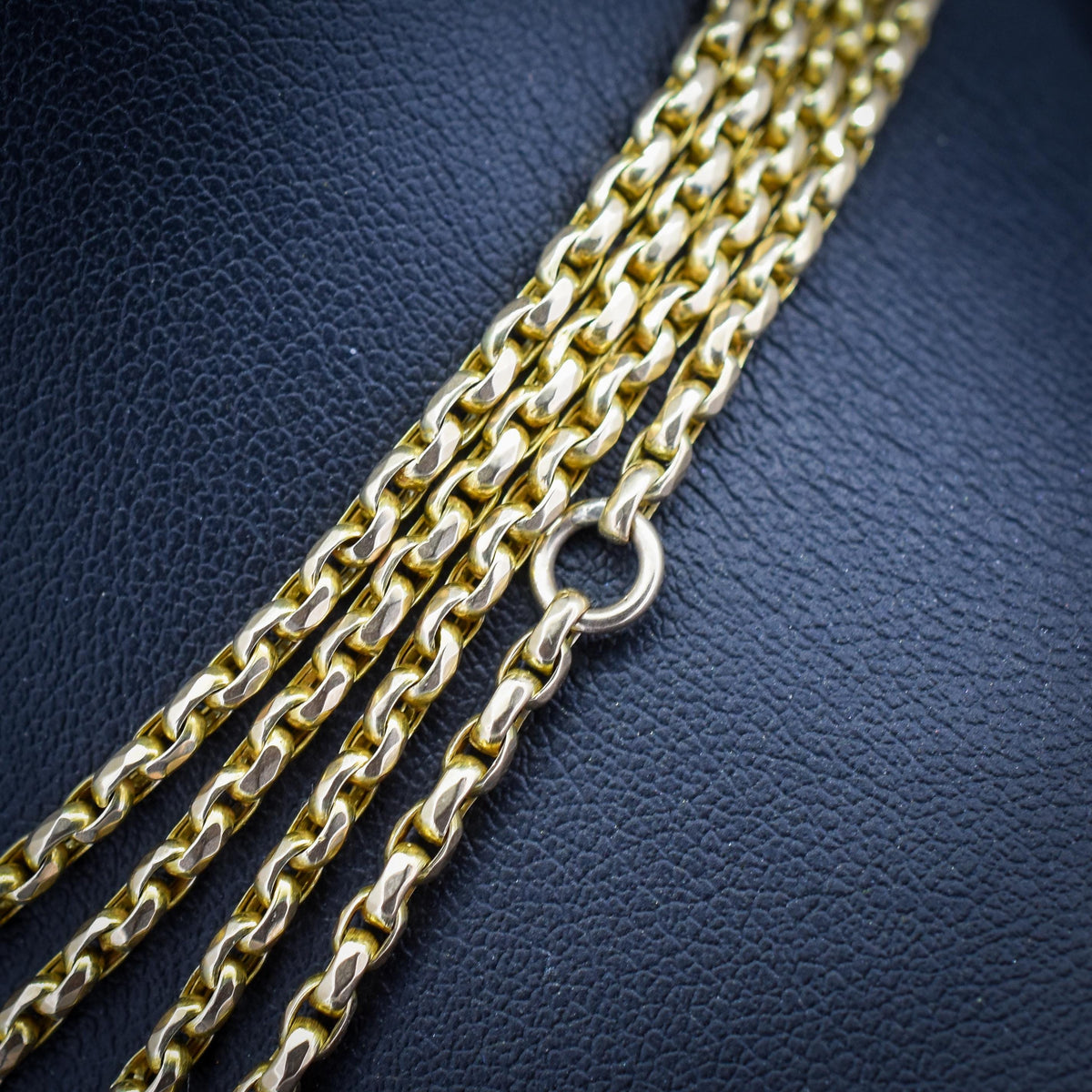 Antique 10ct Gold Faceted Oval Link Long Guard Chain Necklace | 59" Length with Dog Clip