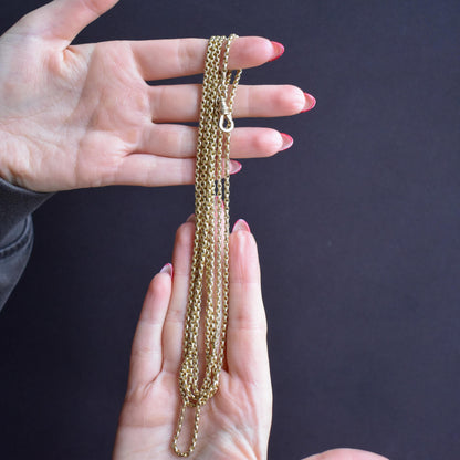 Antique 10ct Gold Faceted Oval Link Long Guard Chain Necklace | 59" Length with Dog Clip