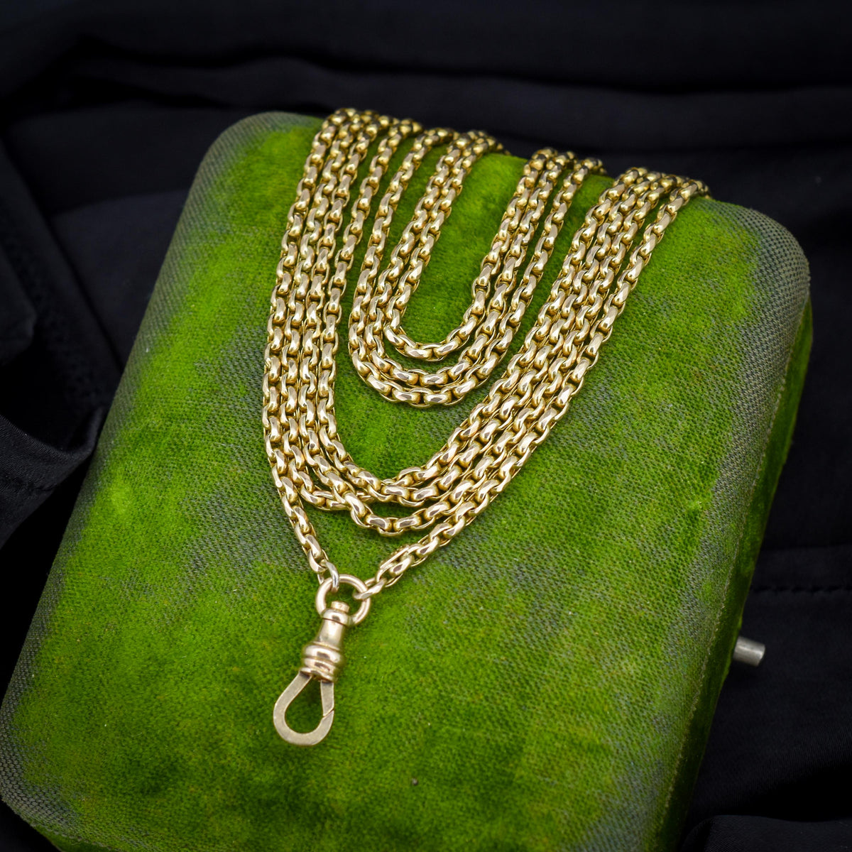 Antique 10ct Gold Faceted Oval Link Long Guard Chain Necklace | 59" Length with Dog Clip