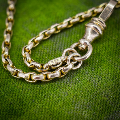 Antique 10ct Gold Faceted Oval Link Long Guard Chain Necklace | 59" Length with Dog Clip
