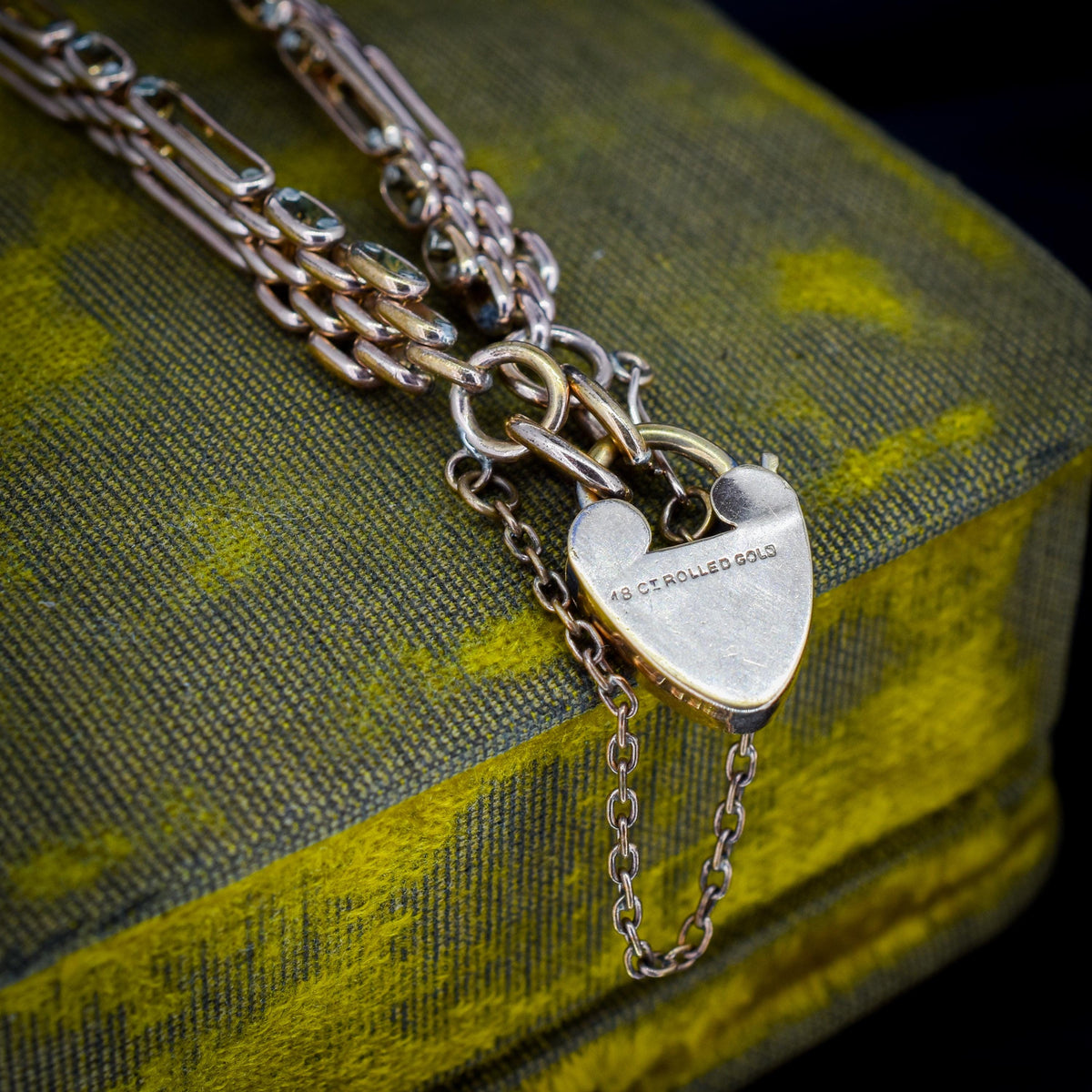 Antique Heart Padlock Fancy Gate 18ct Rolled Gold Bracelet