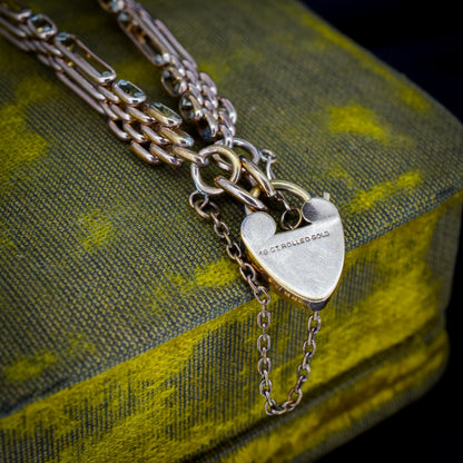 Antique Heart Padlock Fancy Gate 18ct Rolled Gold Bracelet