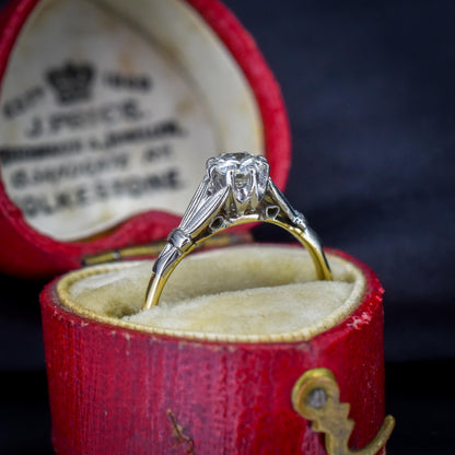 Art Deco 0.42ct Diamond Round Solitaire 18ct Gold Engagement Ring