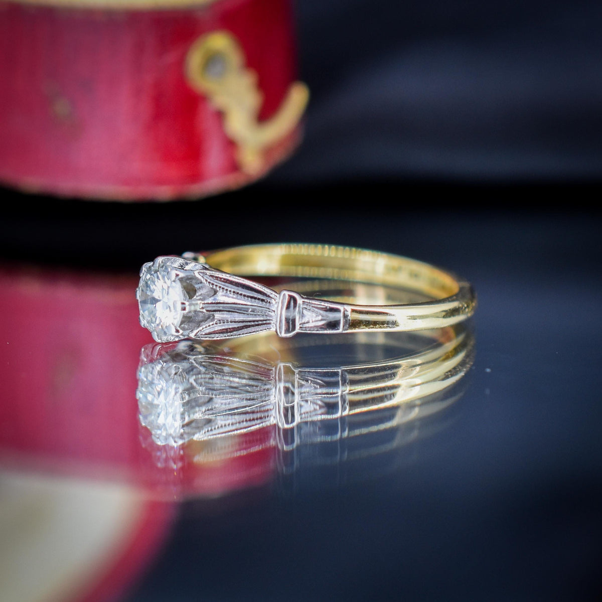 Art Deco 0.42ct Diamond Round Solitaire 18ct Gold Engagement Ring