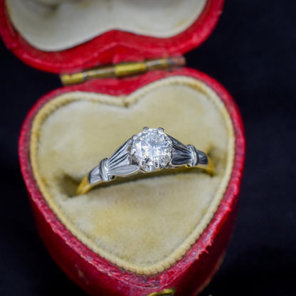 Art Deco 0.42ct Diamond Round Solitaire 18ct Gold Engagement Ring
