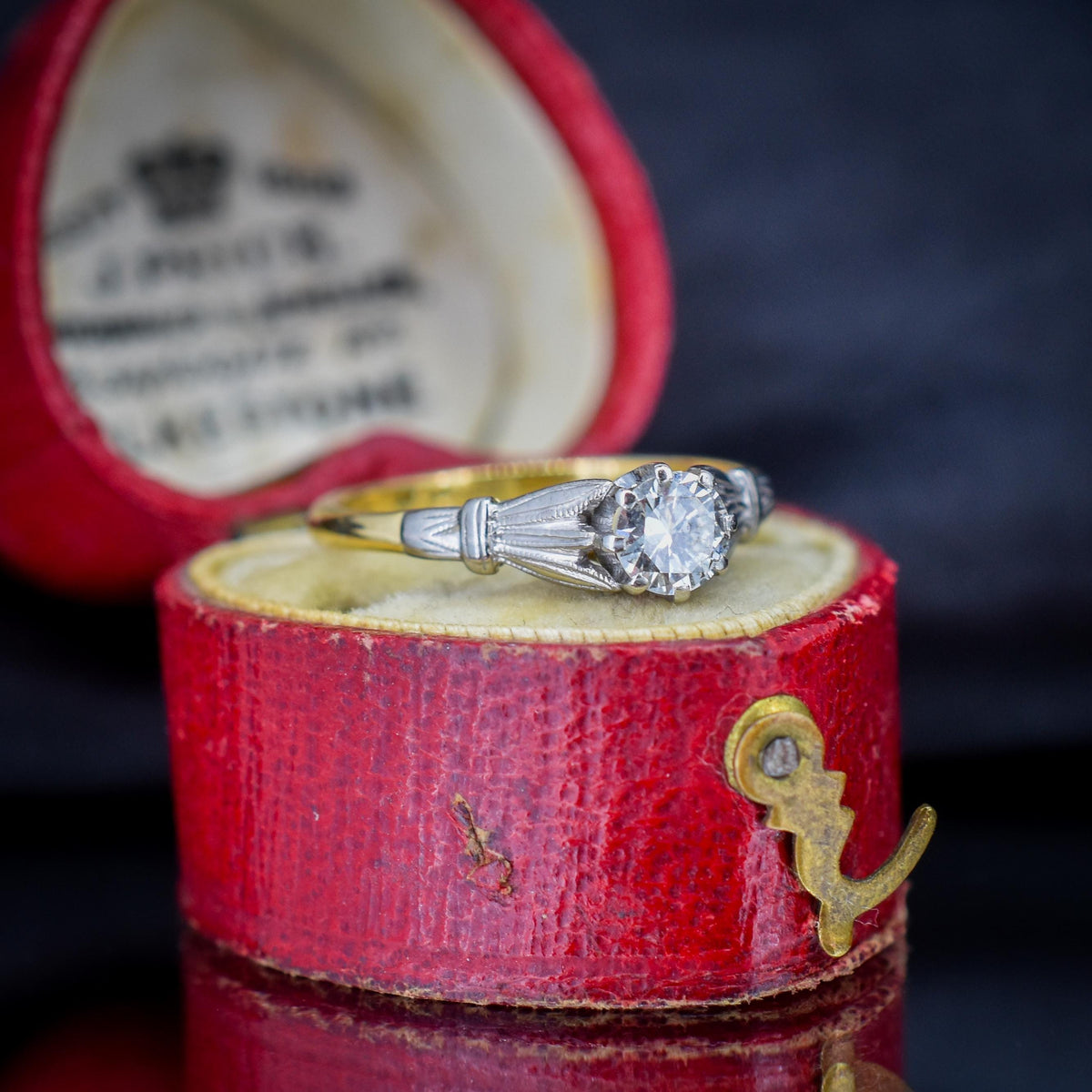 Art Deco 0.42ct Diamond Round Solitaire 18ct Gold Engagement Ring
