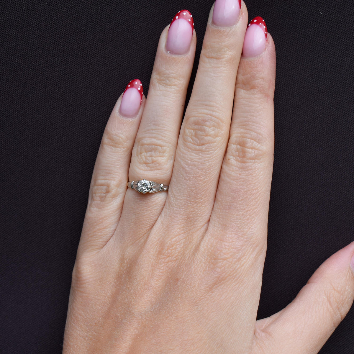 Art Deco 0.42ct Diamond Round Solitaire 18ct Gold Engagement Ring