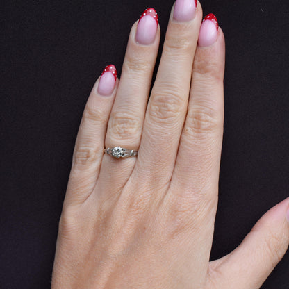 Art Deco 0.42ct Diamond Round Solitaire 18ct Gold Engagement Ring