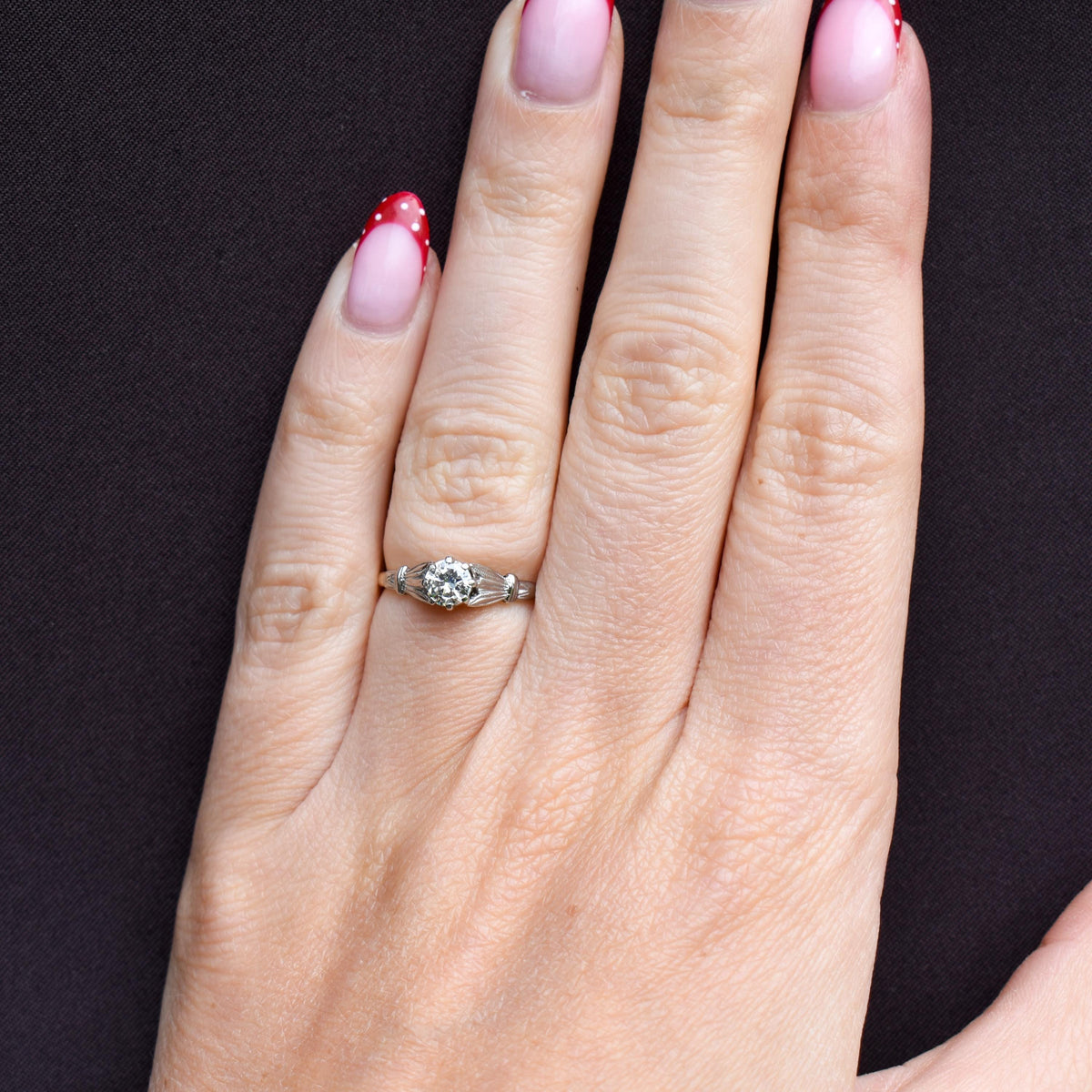 Art Deco 0.42ct Diamond Round Solitaire 18ct Gold Engagement Ring