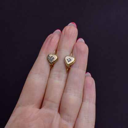 Antique Victorian 18ct Gold Diamond Starburst Heart Earrings