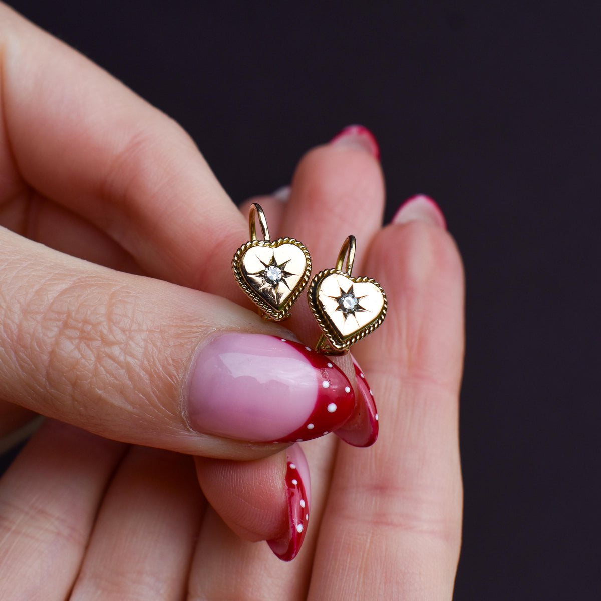 Antique Victorian 18ct Gold Diamond Starburst Heart Earrings