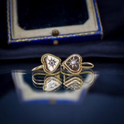 Antique Victorian 18ct Gold Diamond Starburst Heart Earrings
