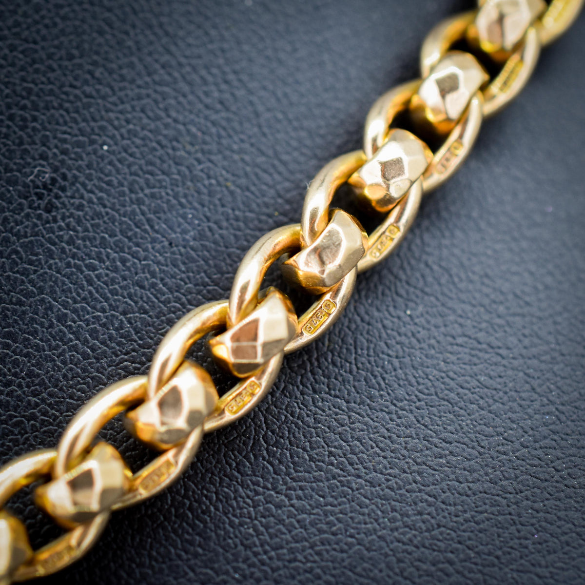 Antique Rollerball 9ct Gold Albert Chain Necklace with T-Bar and Double Dog Clips | 15"