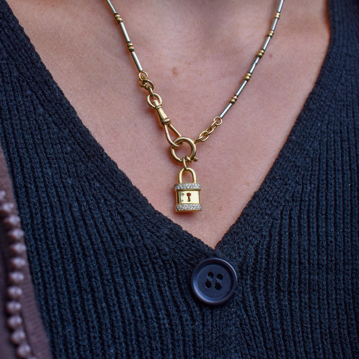 Vintage 18ct Yellow Gold Diamond Padlock Charm Pendant
