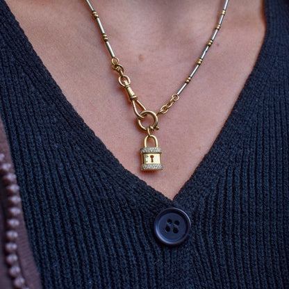Vintage 18ct Yellow Gold Diamond Padlock Charm Pendant