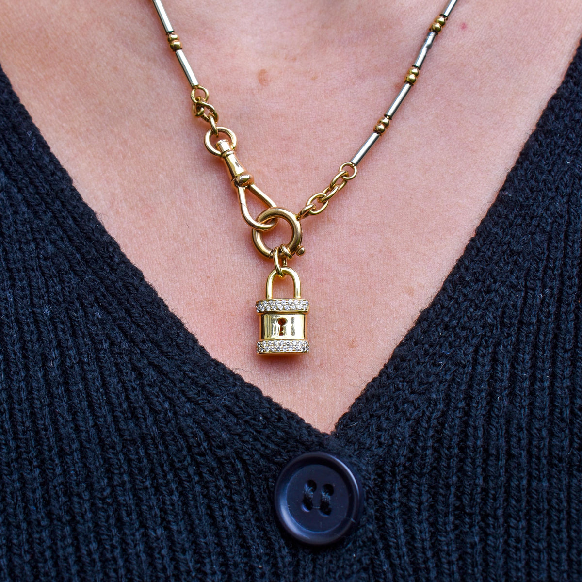 Vintage 18ct Yellow Gold Diamond Padlock Charm Pendant