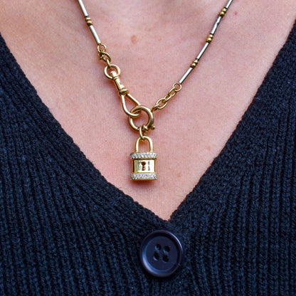 Vintage 18ct Yellow Gold Diamond Padlock Charm Pendant