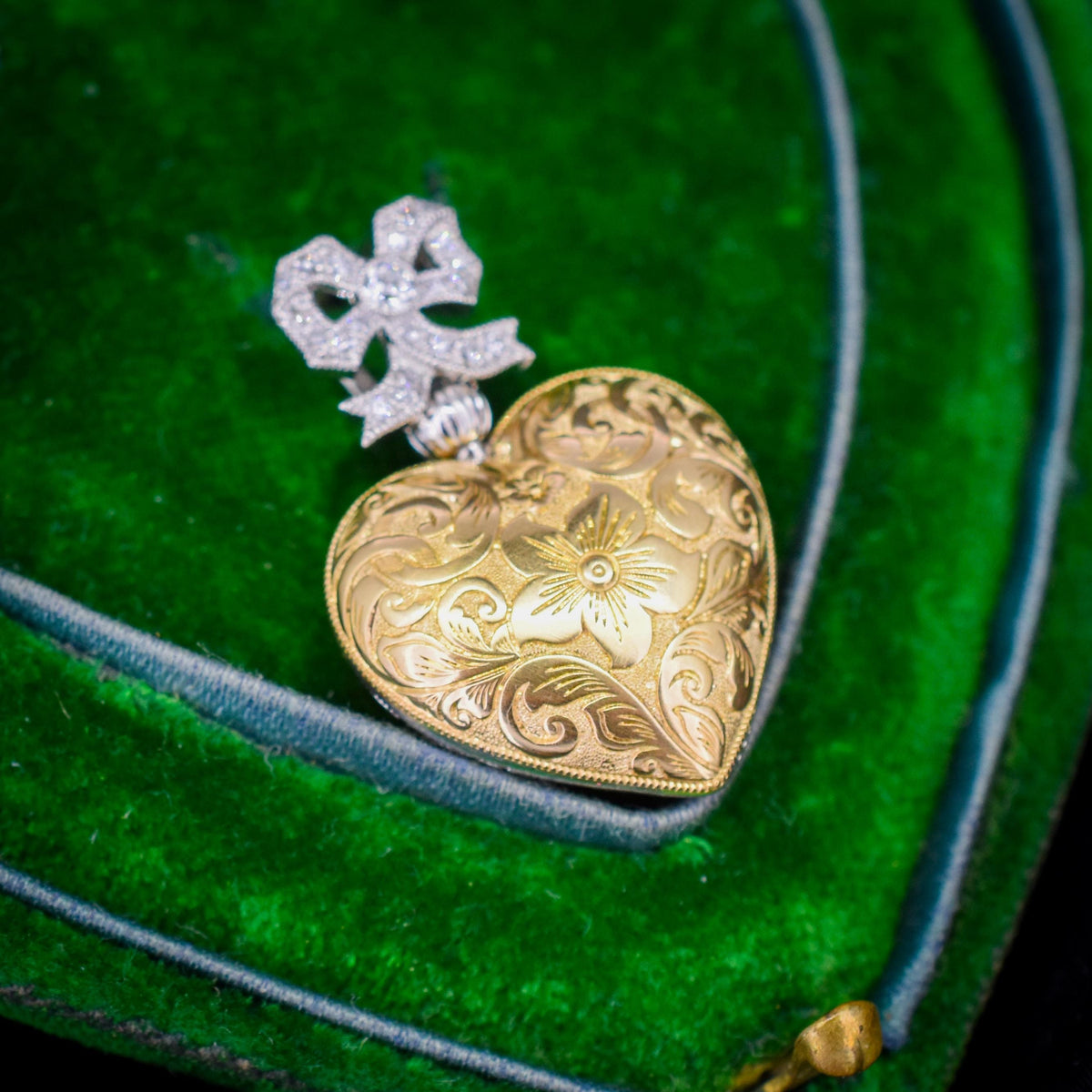 Emerald and Old Cut Diamond 1.04ct Heart Platinum and 18ct Gold Reversible Pendant