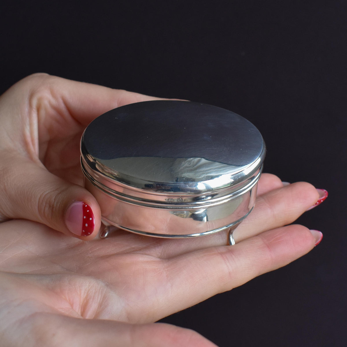Antique Birmingham 1913 Hallmarked Sterling Silver Oval Jewellery Trinket Box
