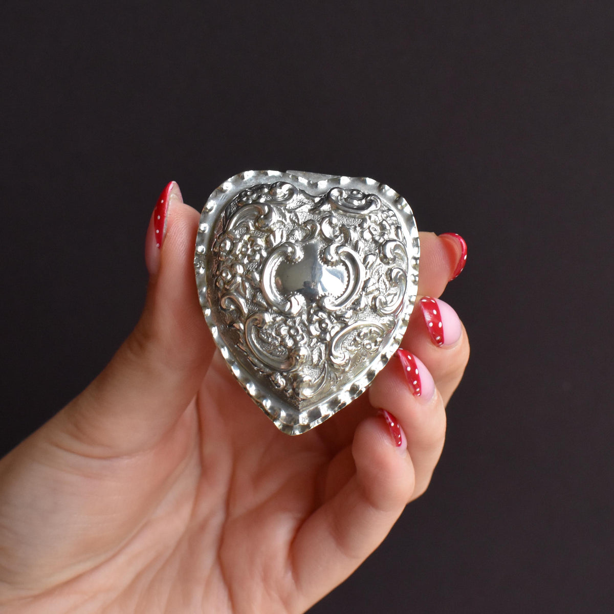 Antique Birmingham 1896 Sterling Silver Heart Trinket Jewellery Box
