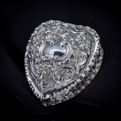 Antique Birmingham 1896 Sterling Silver Heart Trinket Jewellery Box