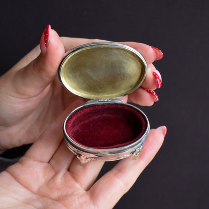 Antique Oval Patterned Trinket Jewellery Ring Box - Red Interior - Dated 1916
