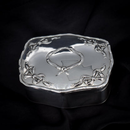 Antique Edwardian Birmingham 1908 Silver Ribbon Bow Jewellery Trinket Box