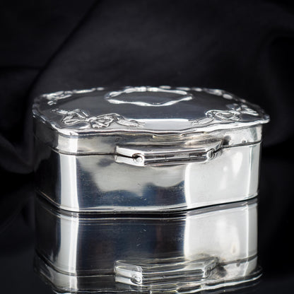 Antique Edwardian Birmingham 1908 Silver Ribbon Bow Jewellery Trinket Box