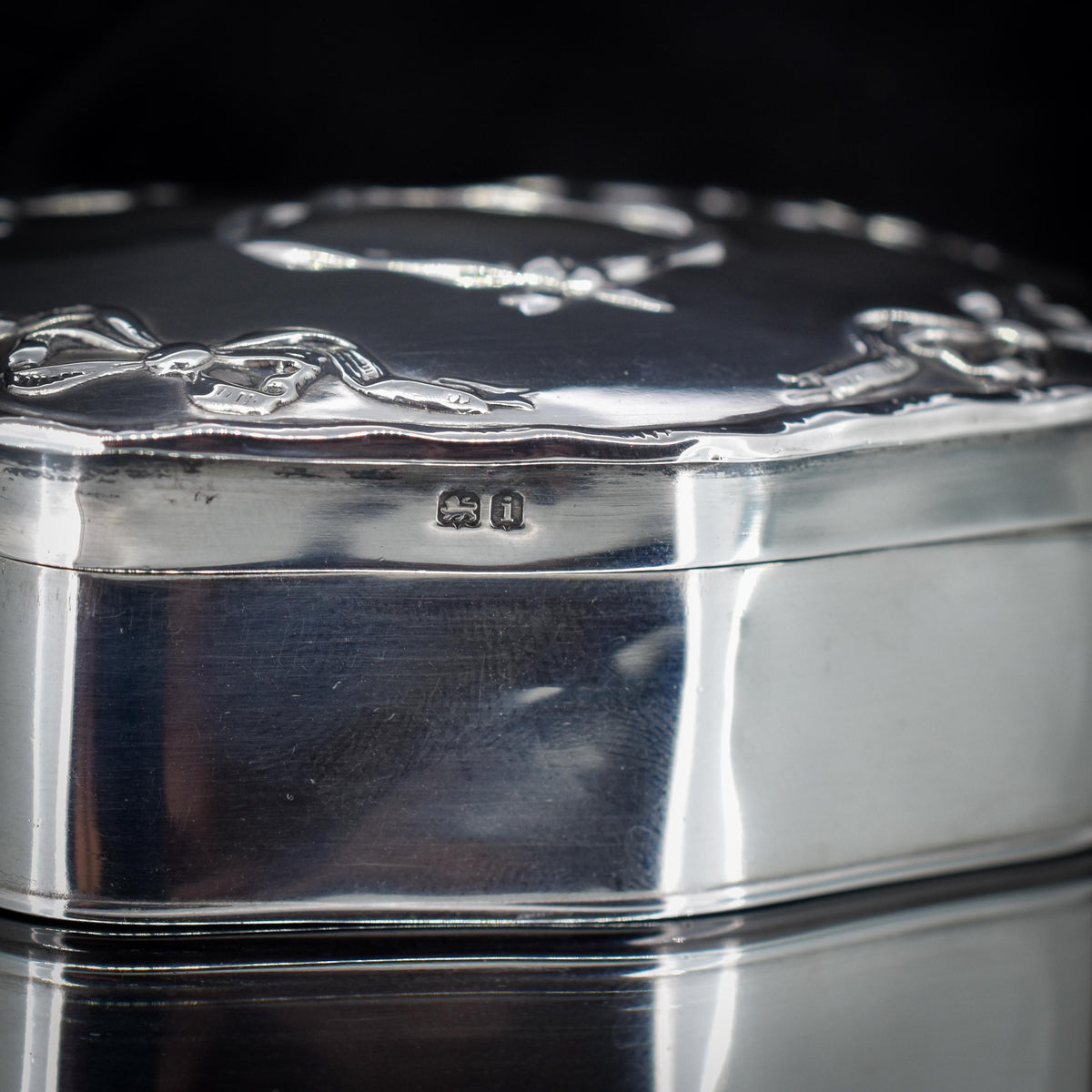 Antique Edwardian Birmingham 1908 Silver Ribbon Bow Jewellery Trinket Box