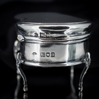 Antique London 1911 Hallmarked Sterling Silver Oval Lucky Bean Jewellery Trinket Box