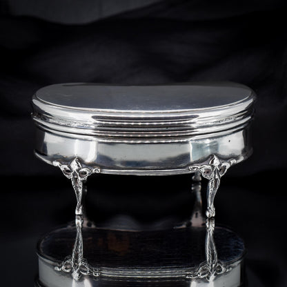 Antique London 1911 Hallmarked Sterling Silver Oval Lucky Bean Jewellery Trinket Box