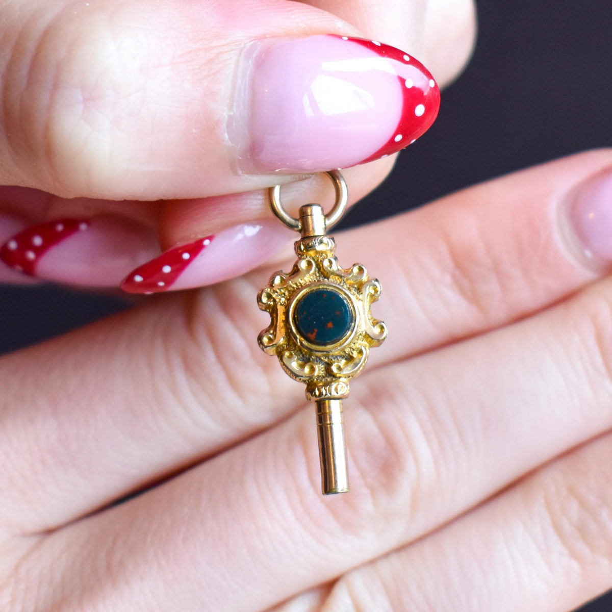 Antique Bloodstone and Sardonyx Gold Watch Key Fob Pendant Charm