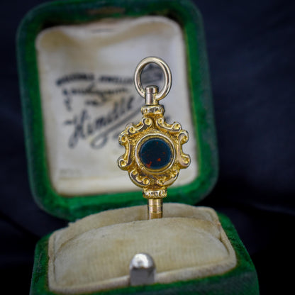 Antique Bloodstone and Sardonyx Gold Watch Key Fob Pendant Charm