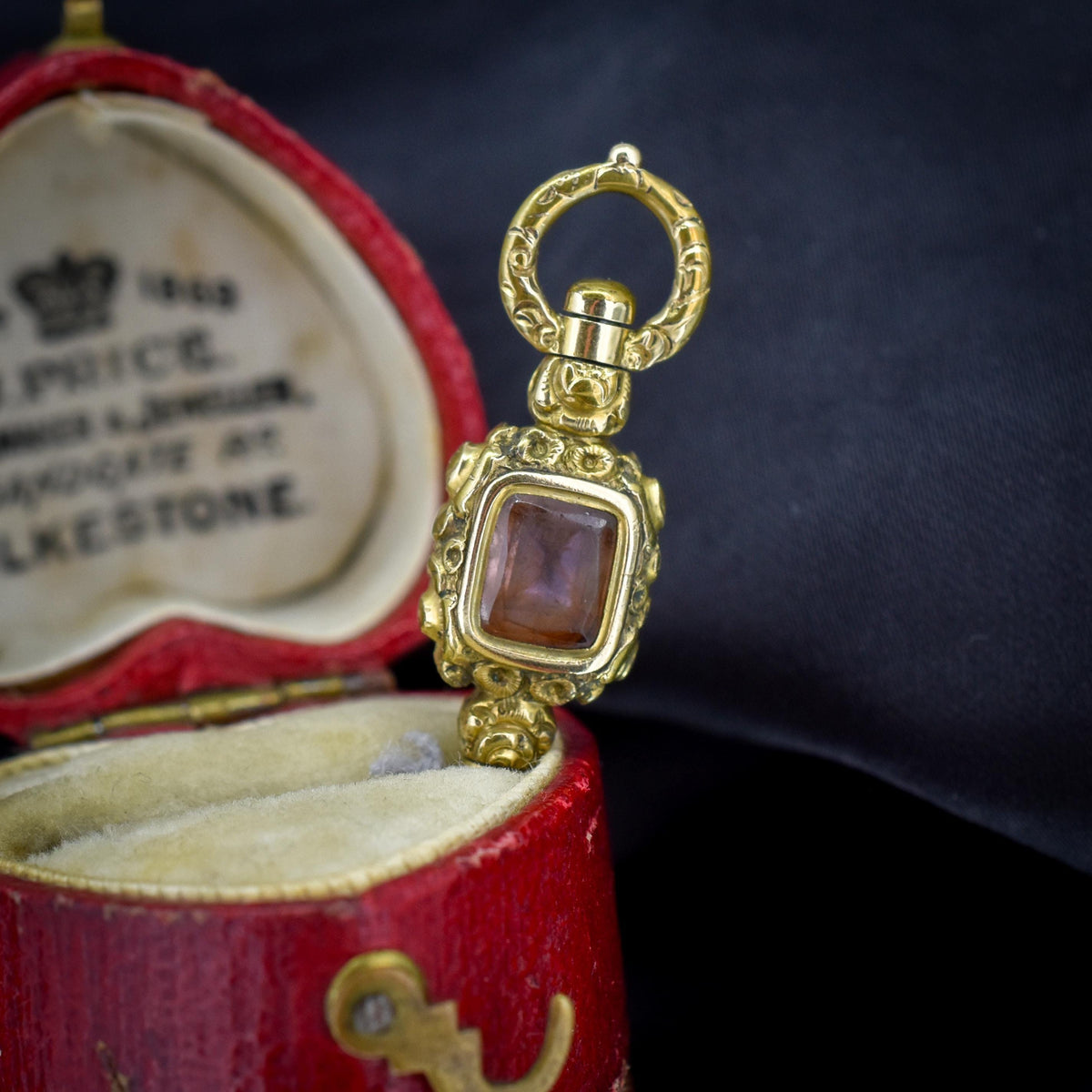 Antique Amethyst and Agate Gold Cased Watch Key Pendant