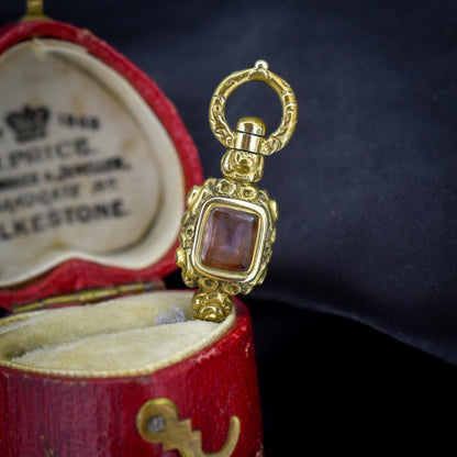Antique Amethyst and Agate Gold Cased Watch Key Pendant