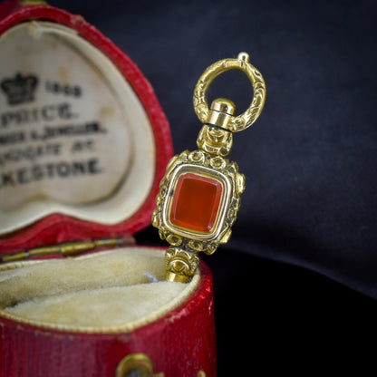 Antique Amethyst and Agate Gold Cased Watch Key Pendant