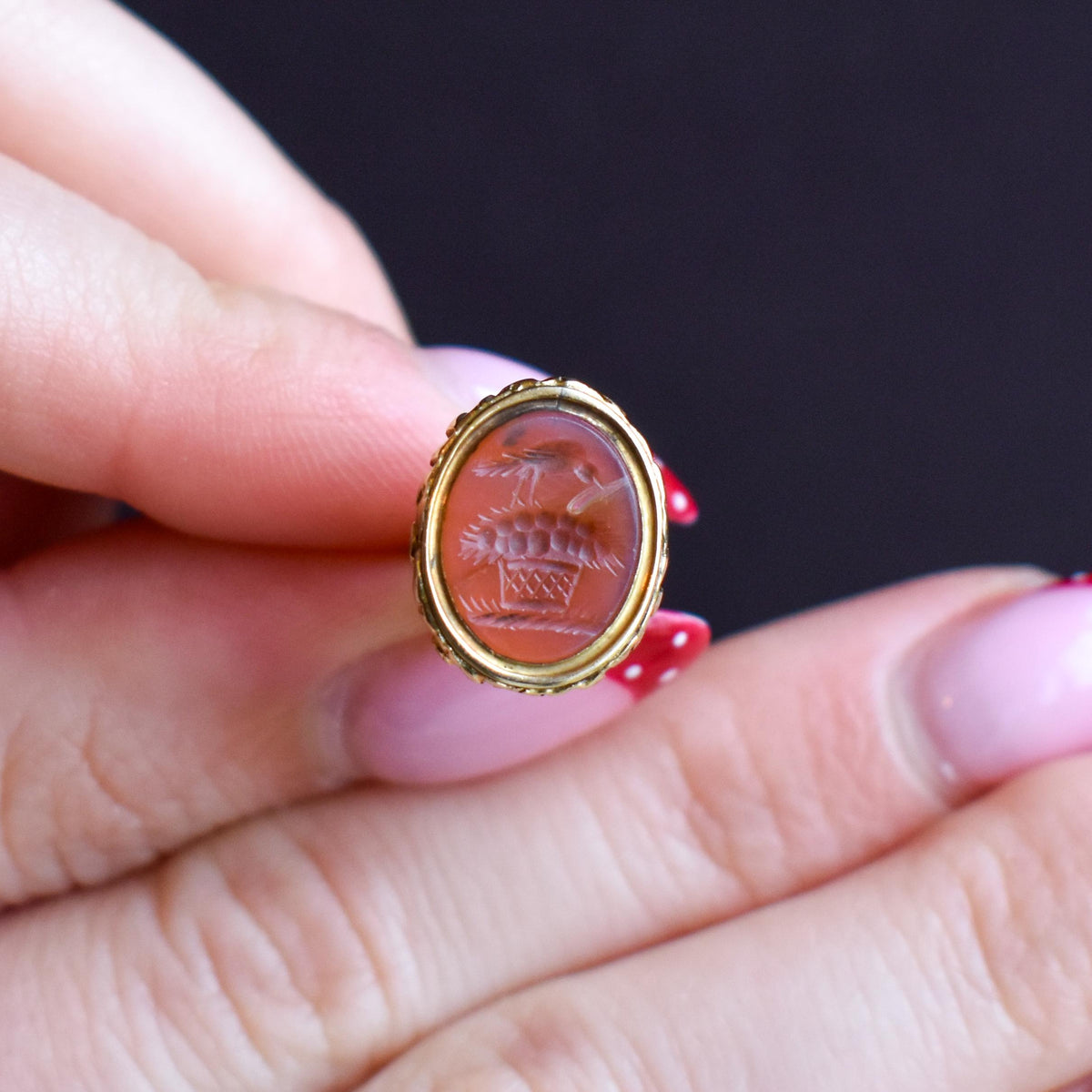 Antique Carnelian Mother Bird Intaglio Gold Cased Fob Seal Pendant | Georgian Victorian