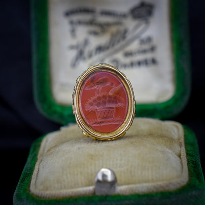 Antique Carnelian Mother Bird Intaglio Gold Cased Fob Seal Pendant | Georgian Victorian
