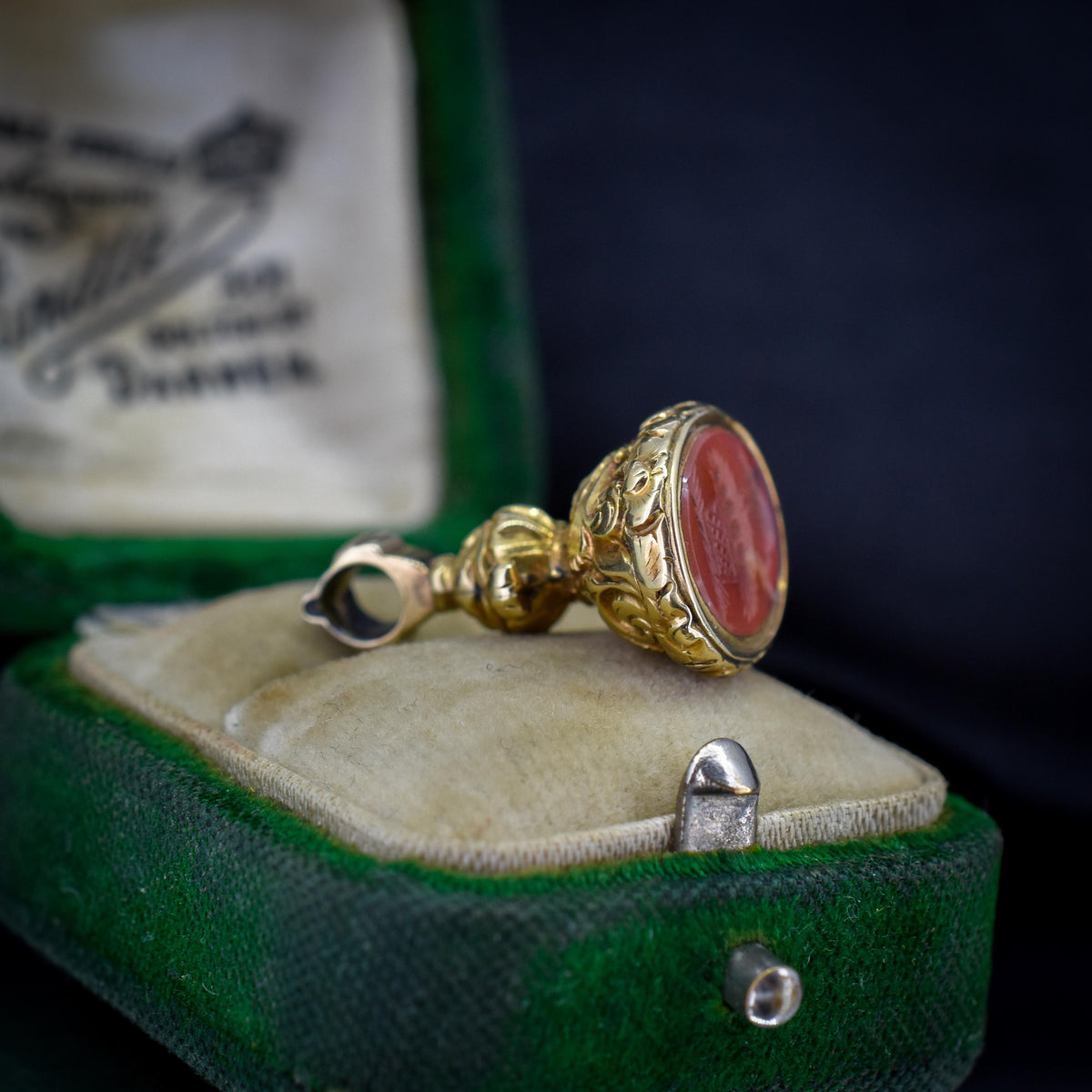 Antique Carnelian Mother Bird Intaglio Gold Cased Fob Seal Pendant | Georgian Victorian