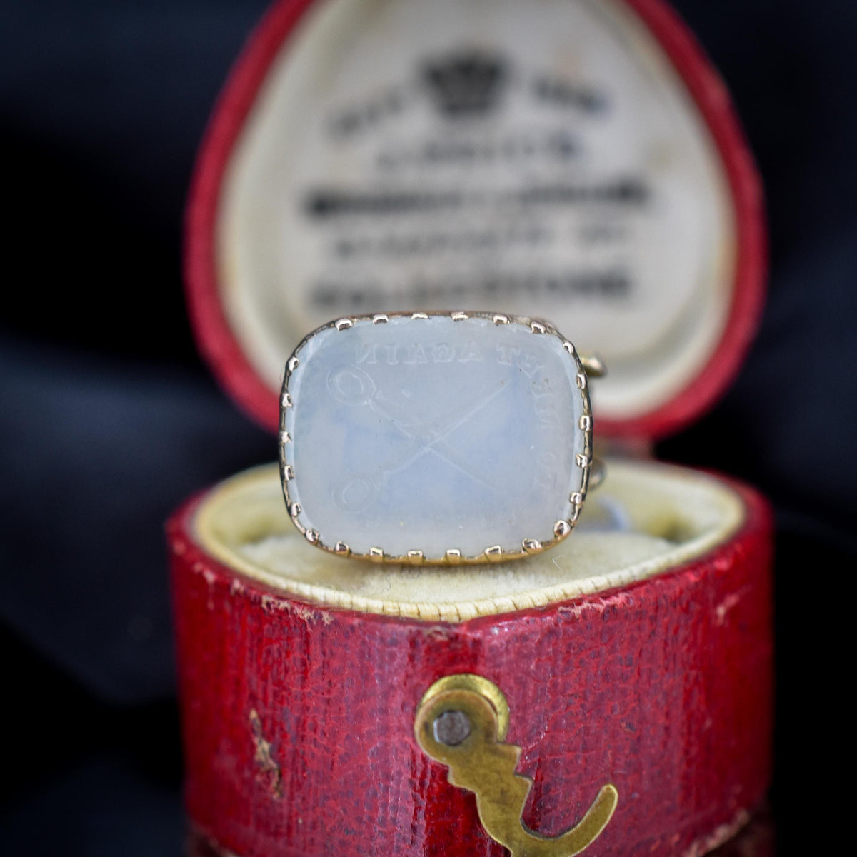 Antique Chalcedony Scissor Intaglio Gold Cased Ornate Fob Seal Pendant | Victorian