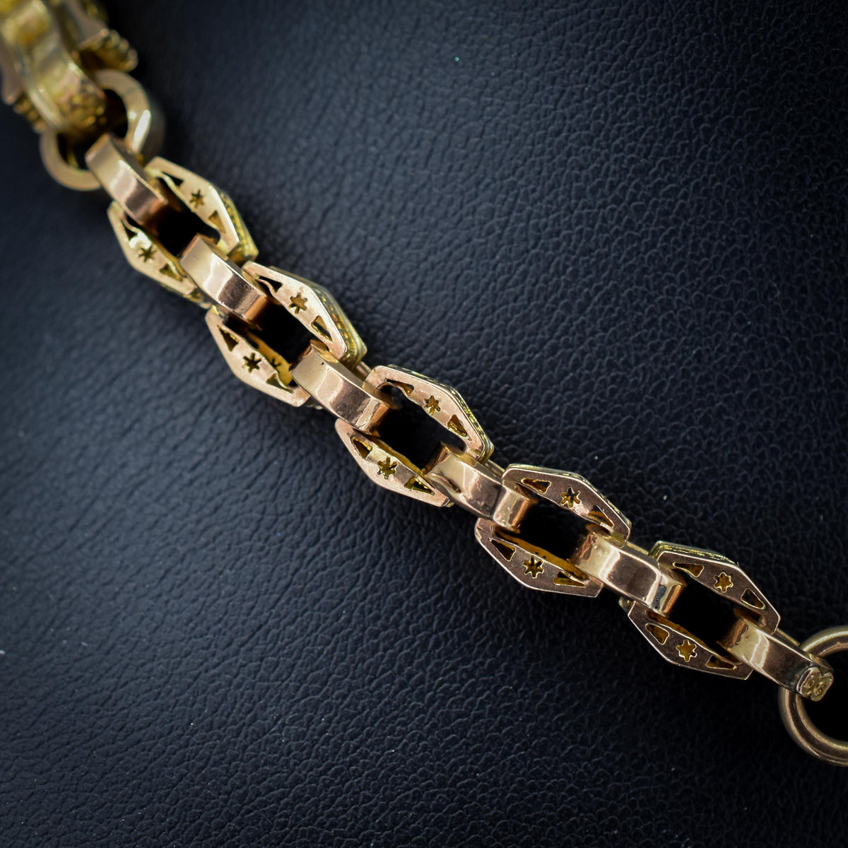Antique Star Fancy Link 9ct Gold Albert Watch Chain with Dog Clip and T-Bar | 14" length