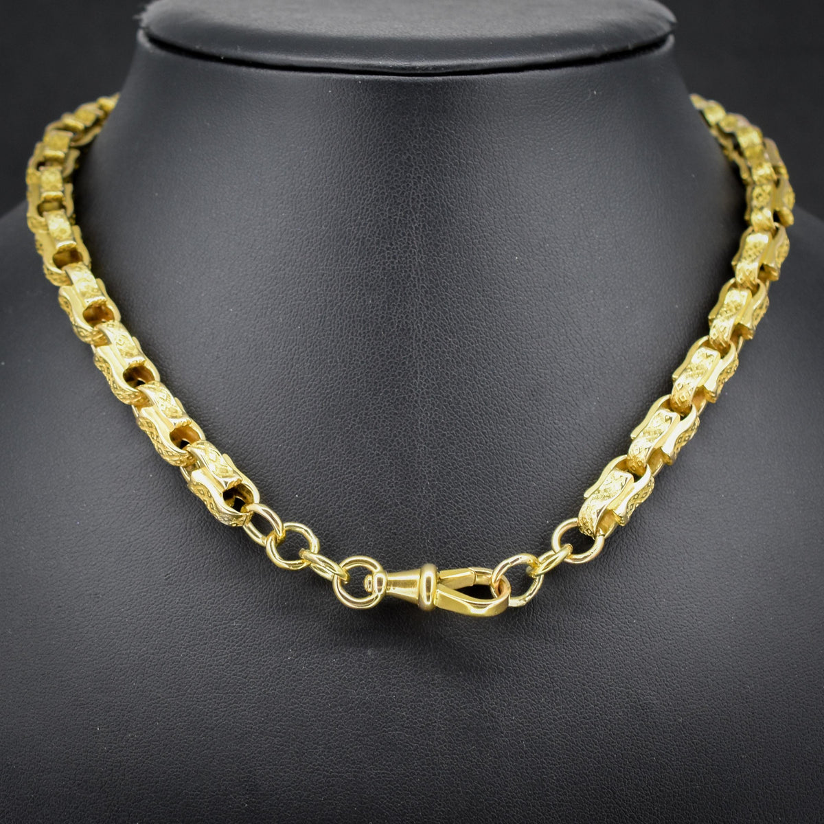 Antique 10ct Yellow Gold Chunky Fancy Tulip Link Chain Necklace | 16"