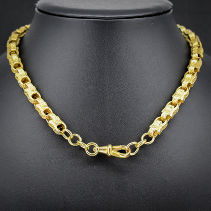 Antique 10ct Yellow Gold Chunky Fancy Tulip Link Chain Necklace | 16"