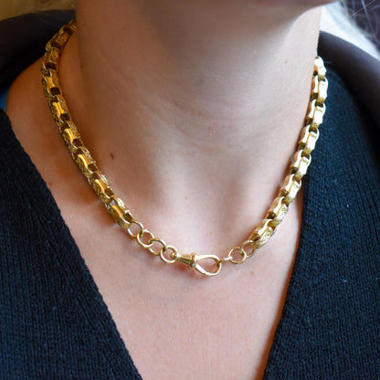 Antique 10ct Yellow Gold Chunky Fancy Tulip Link Chain Necklace | 16"