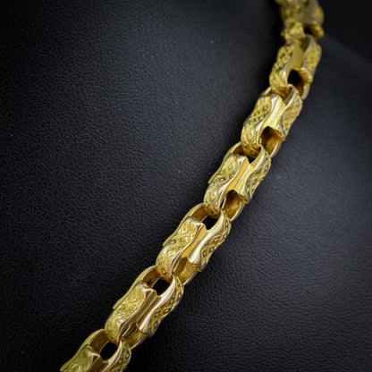 Antique 10ct Yellow Gold Chunky Fancy Tulip Link Chain Necklace | 16"